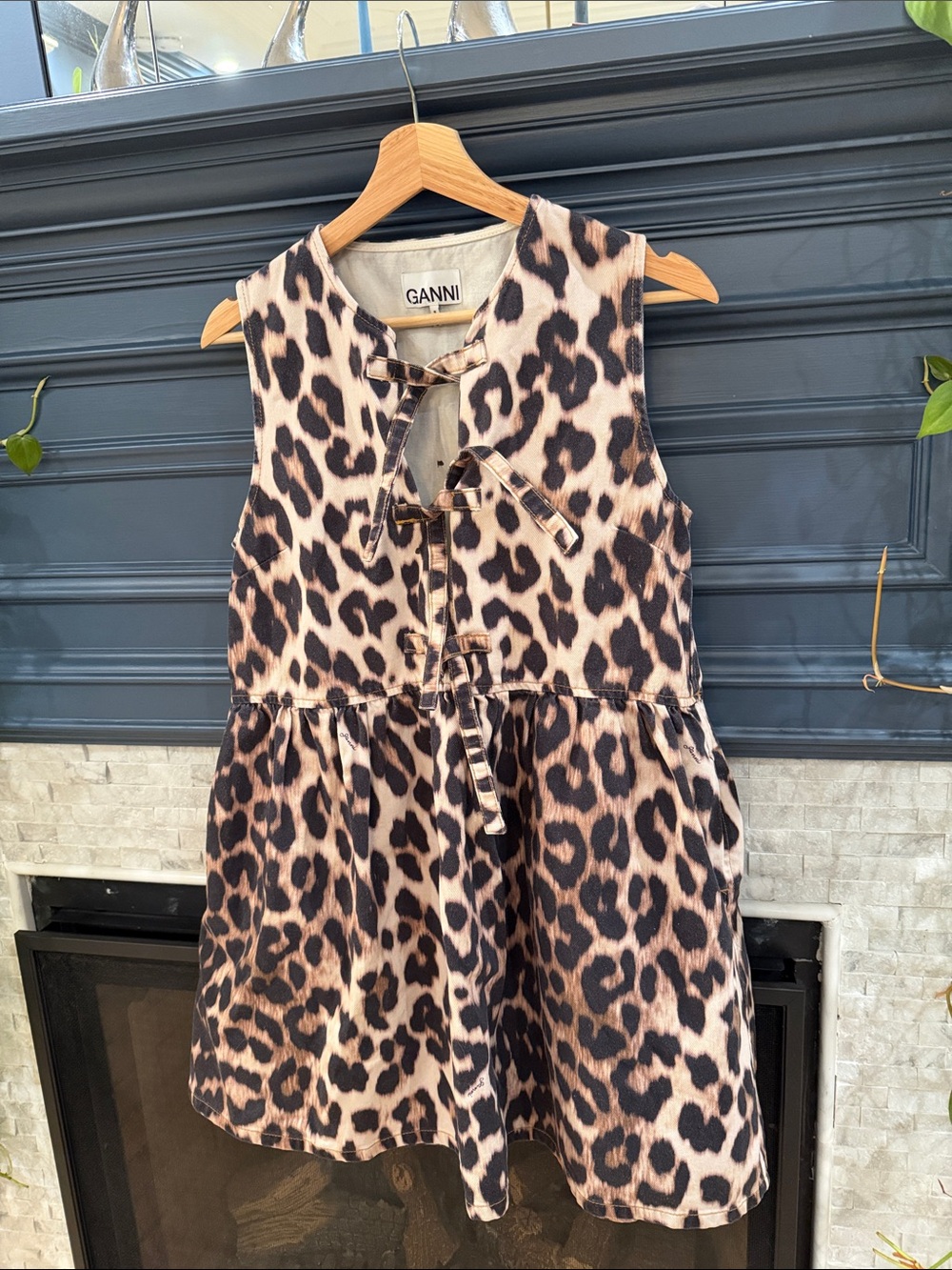 Ganni Girls Leopard Print Sleeveless Dress - Brown/Black